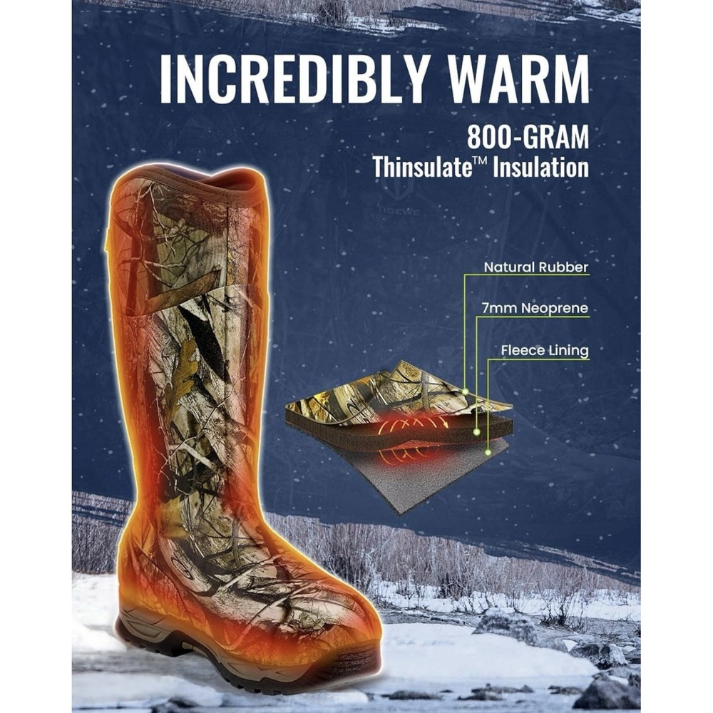 TIDEWE Insulated Waterproof Rubber Hunting Boots Size 13 - Picture 5 of 5